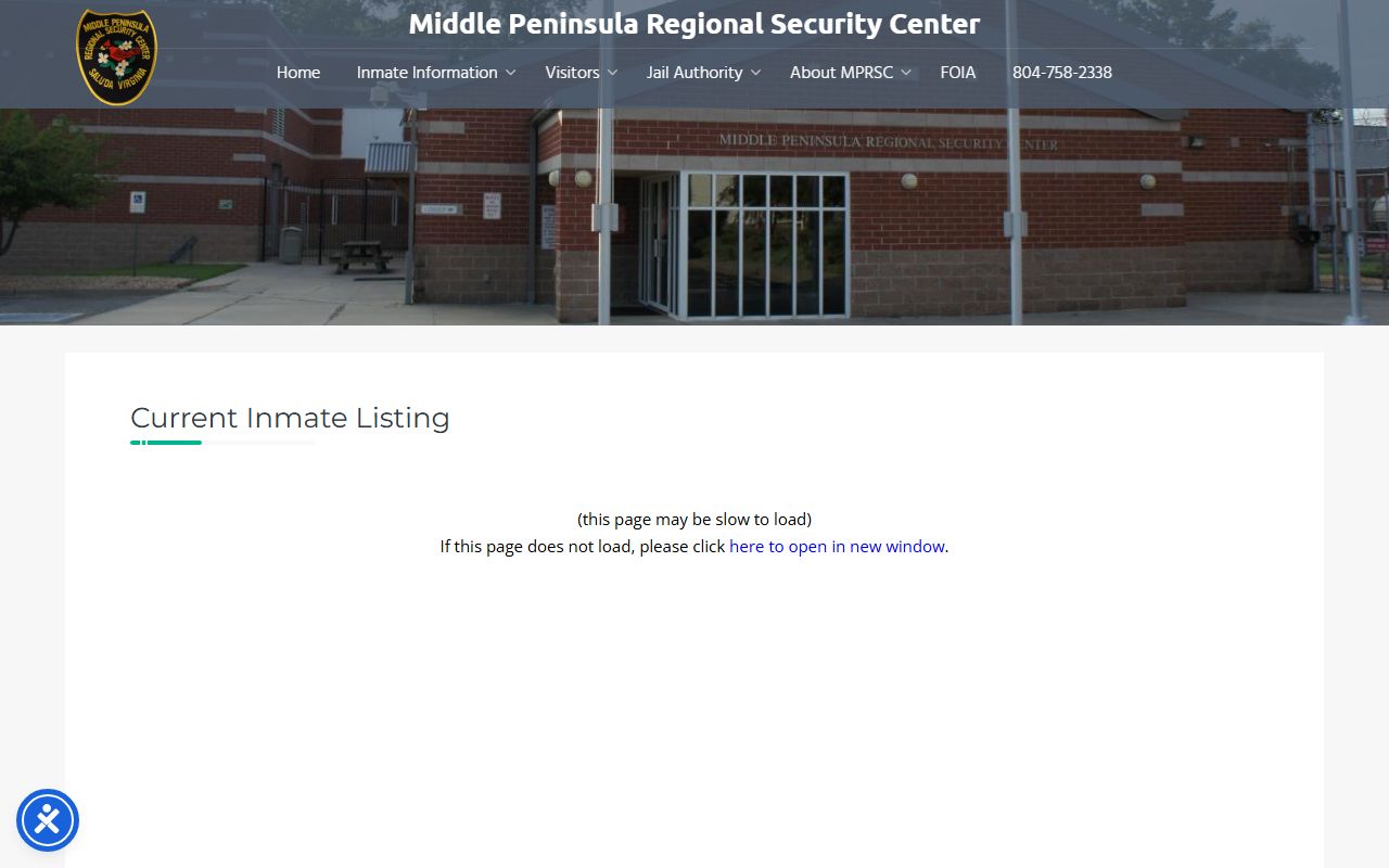 Middlesex County inmate records current listing at Middle Peninsula Regional Security Center